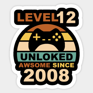 Level 12 Unlocked Awesome Since 2008 12yr Birthday Gamer Sticker